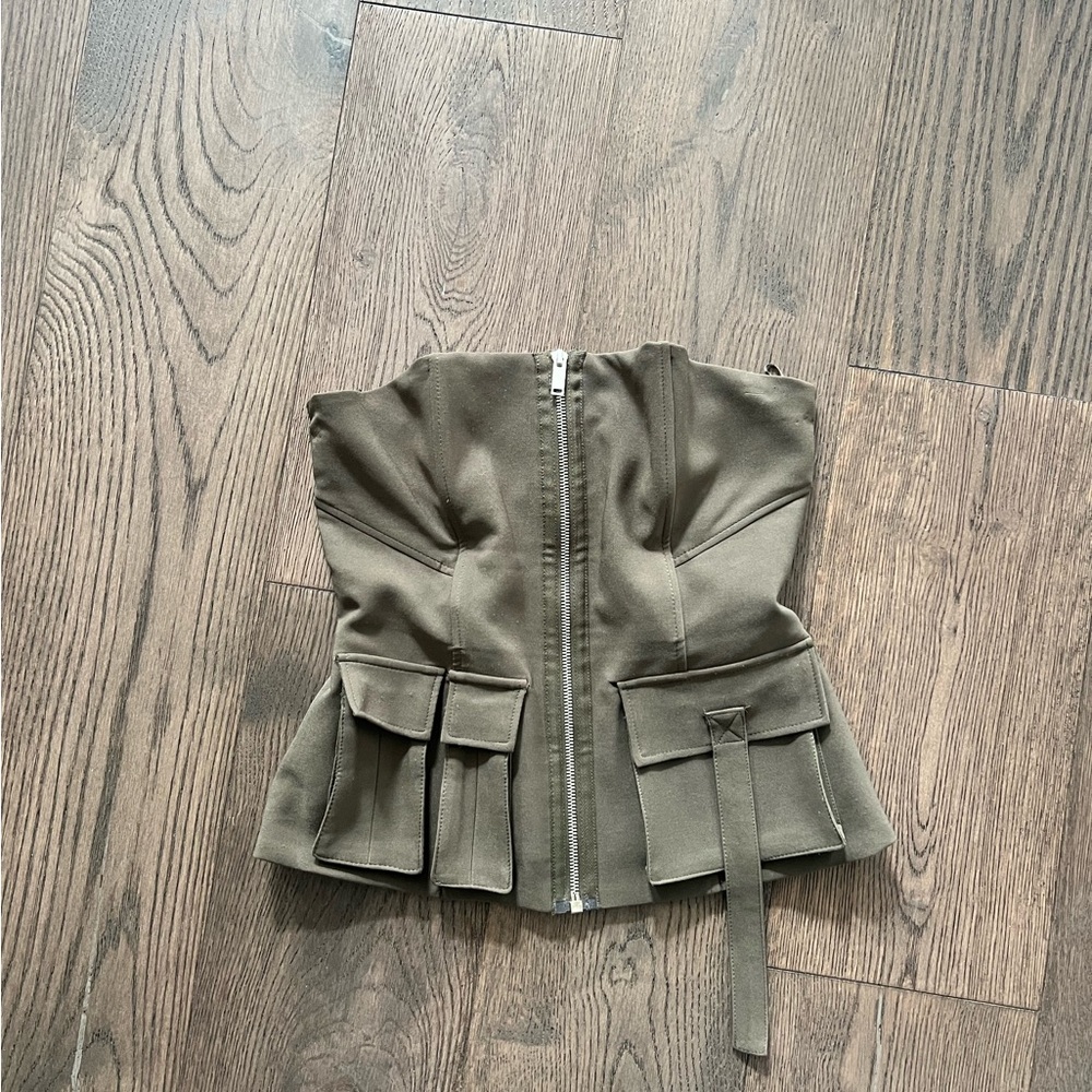 Zara Khaki Corset Top with Zipper